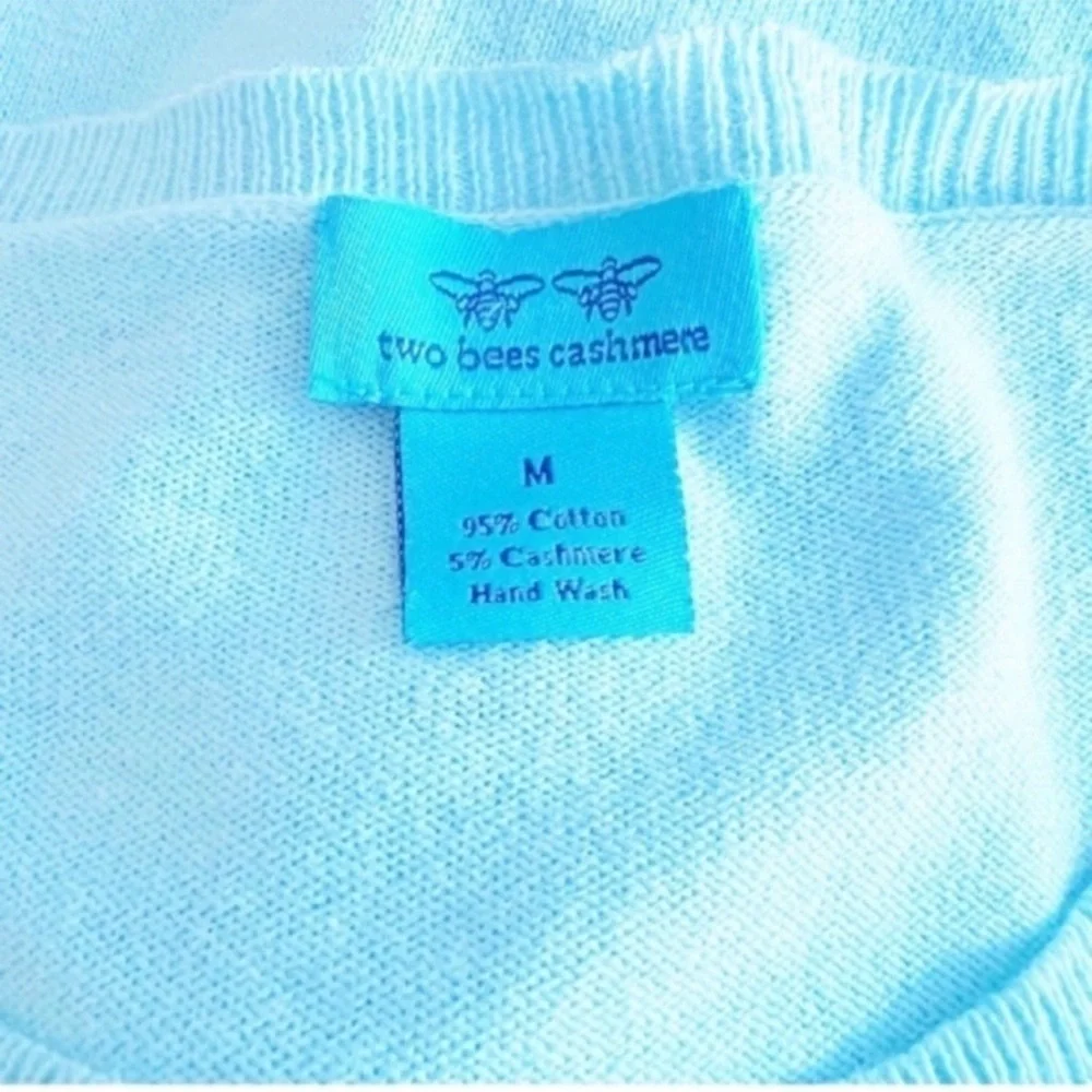 Two Bees Cashmere Allover Pineapple Print Pullover Sweater Aqua SZ M - Picture 8 of 10